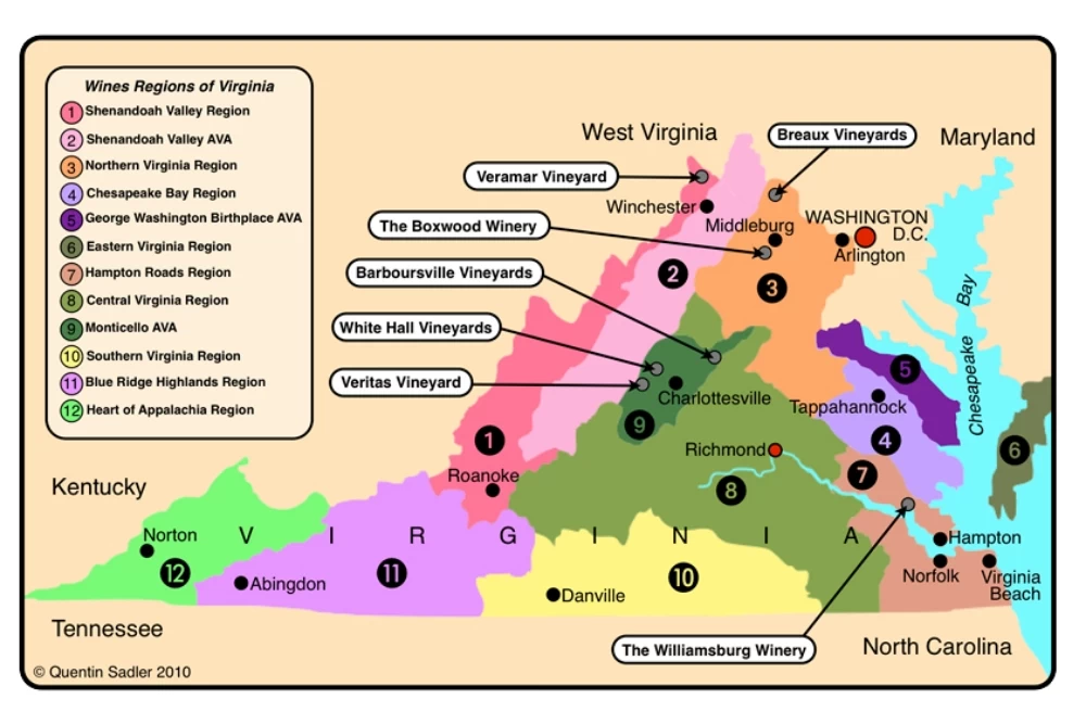Virginia Map Wine Trails.