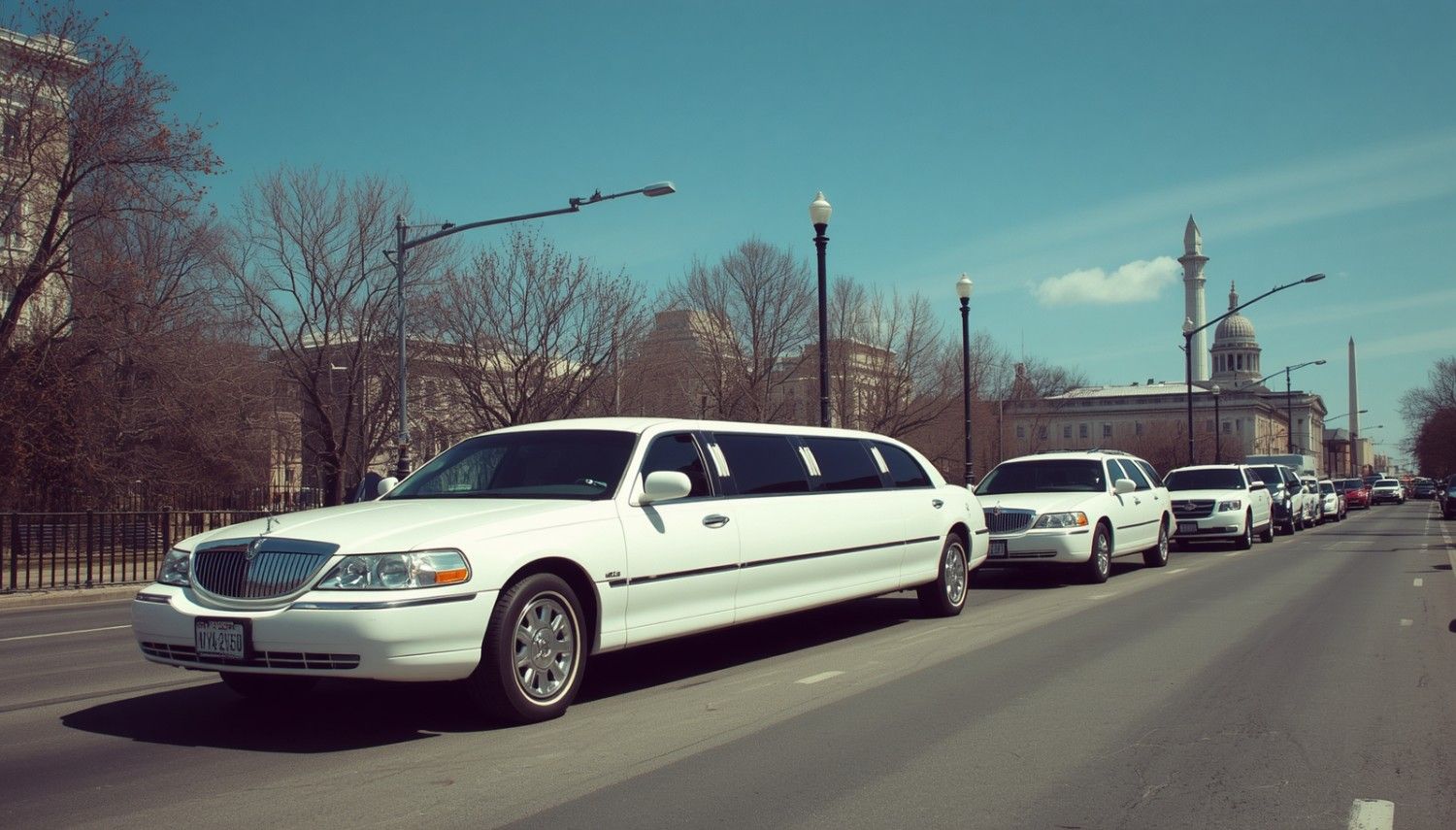 Black stretch limo parked near the National Mall in Washington, DC