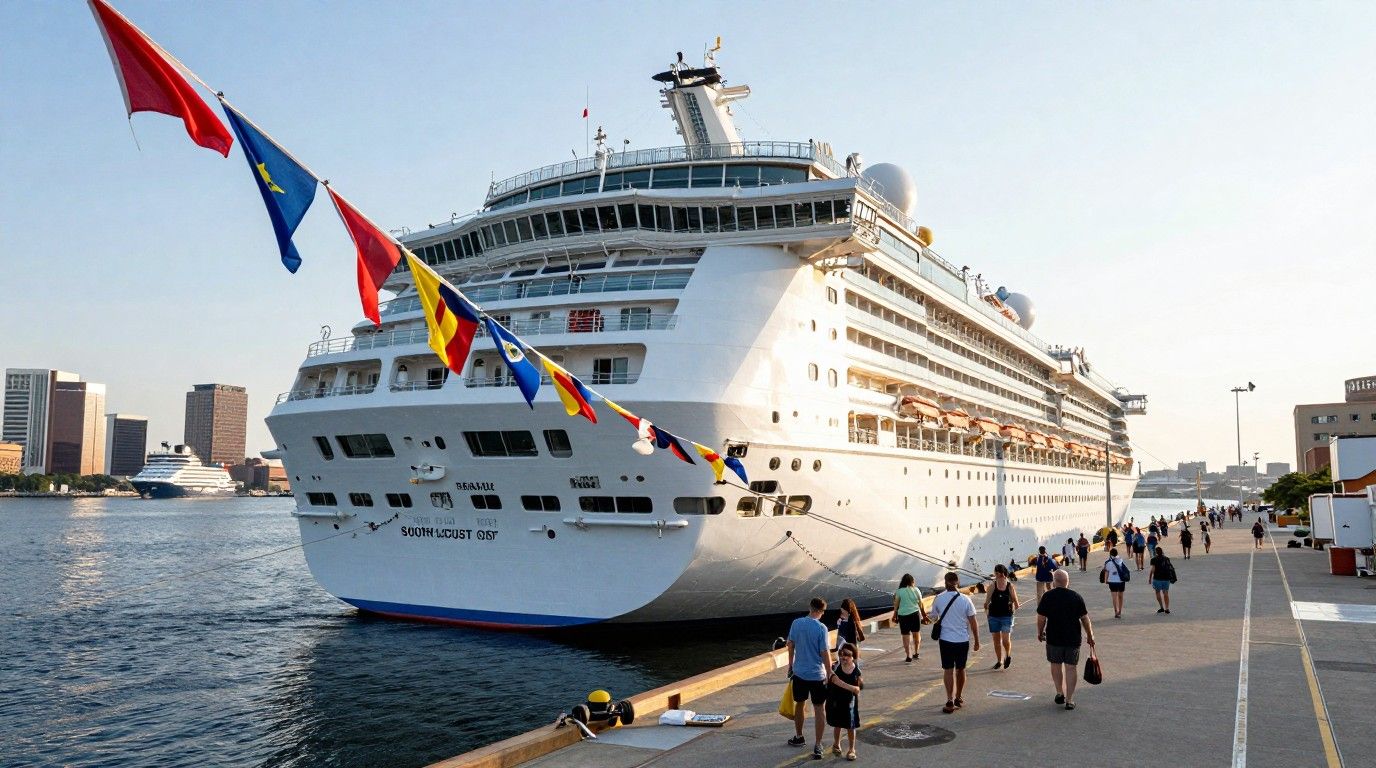 Cruise ship docked at the South Locust Point terminal at the Baltimore cruise port