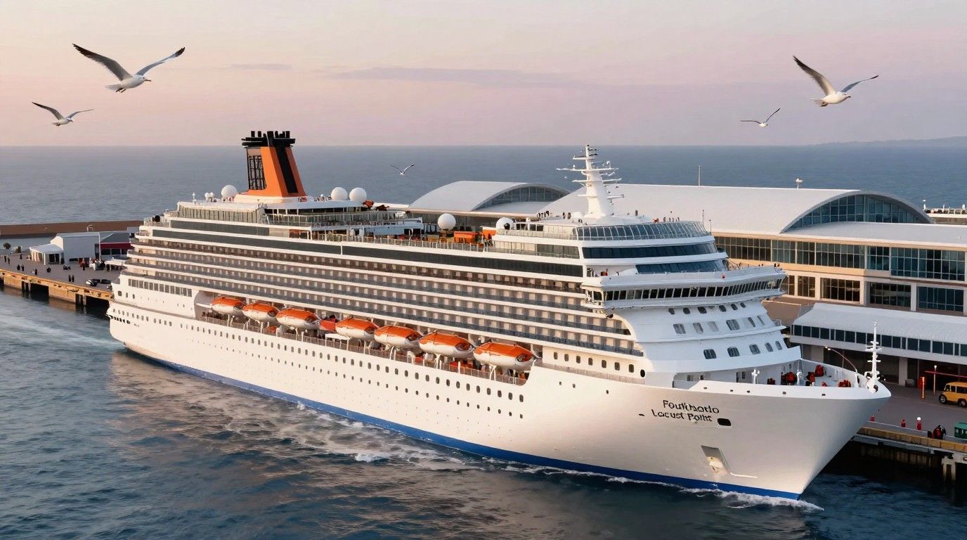 Party bus dropped off at the cruise ship port in Baltimore, Maryland with a group boarding