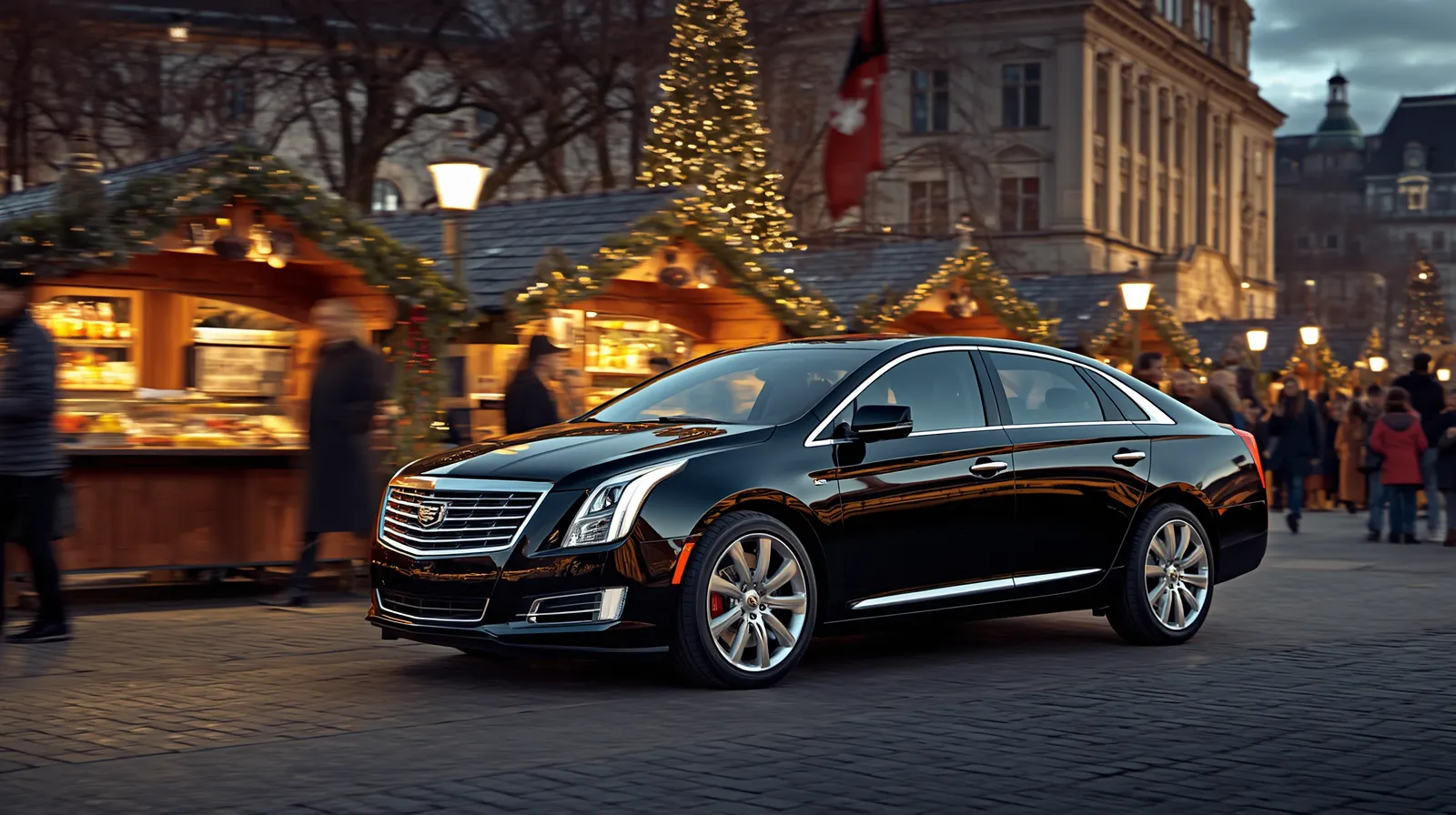 Couple arriving by private car at the Embassy of the Czech Republic in Washington DC for the Czech Christmas Market with mulled wine and ornaments November 7 2026