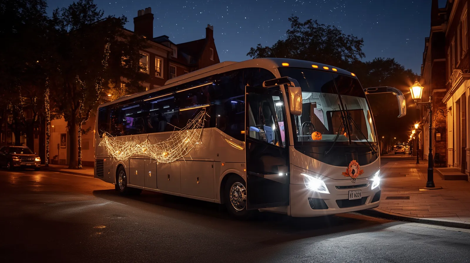 Private Bayside Limo vehicle dropping off group on M Street Georgetown Washington DC for Halloween night tours and GLOW 2026
