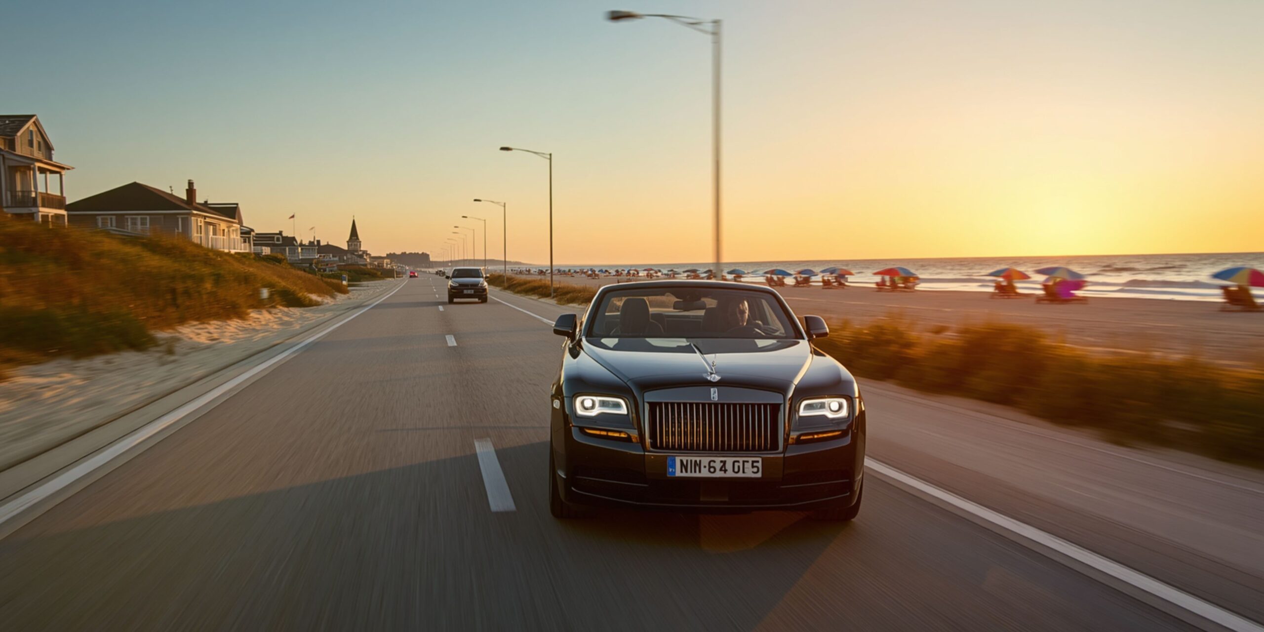 Private car service driving from BWI Airport toward Ocean City Maryland beach boardwalk
