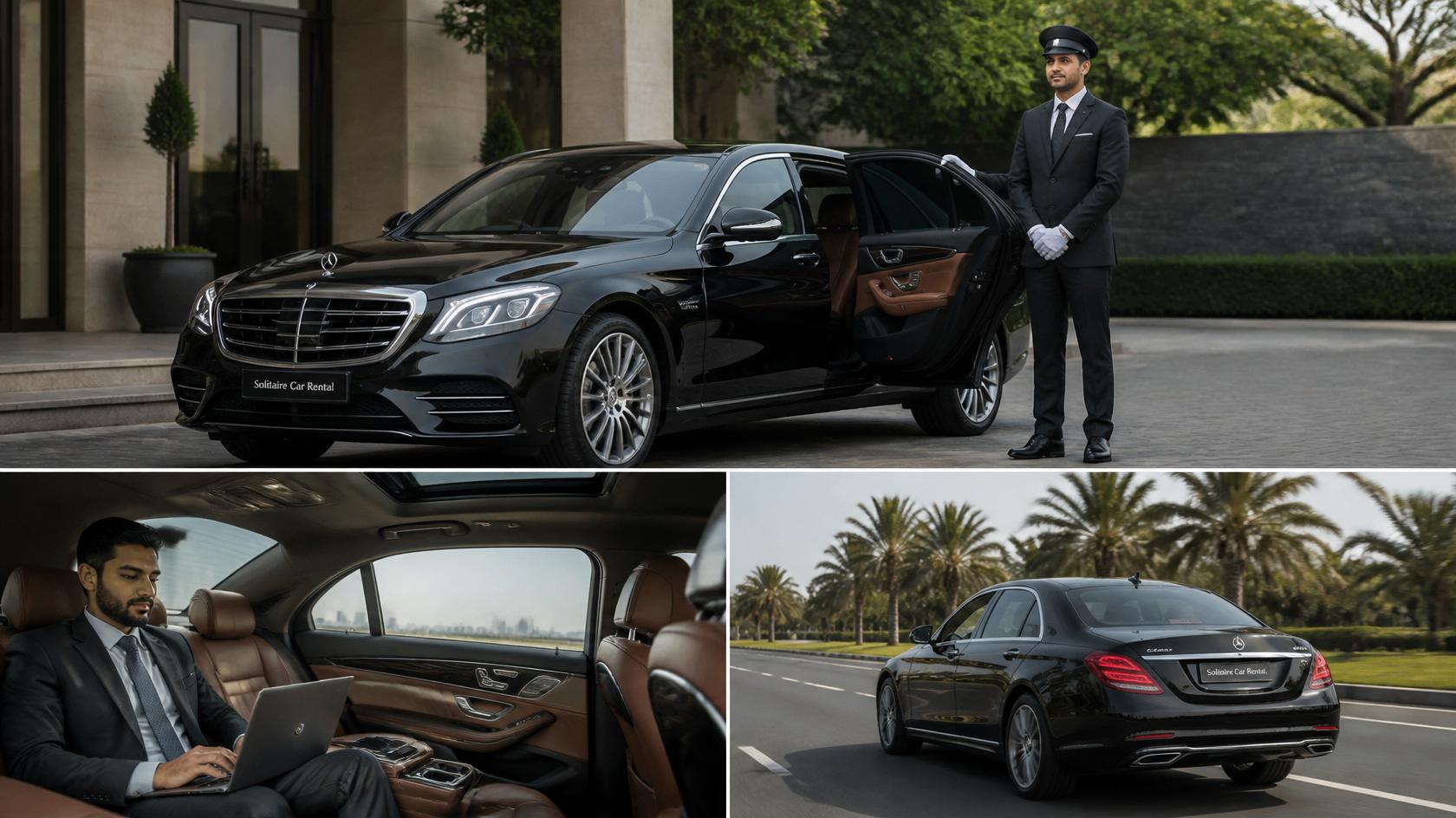 Uniformed chauffeur beside a luxury black sedan for Maryland car service