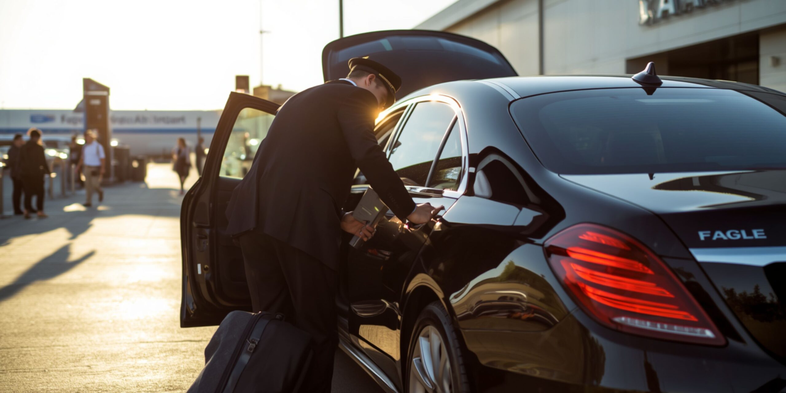 Professional chauffeur loading luggage into a DCA airport car service vehicle