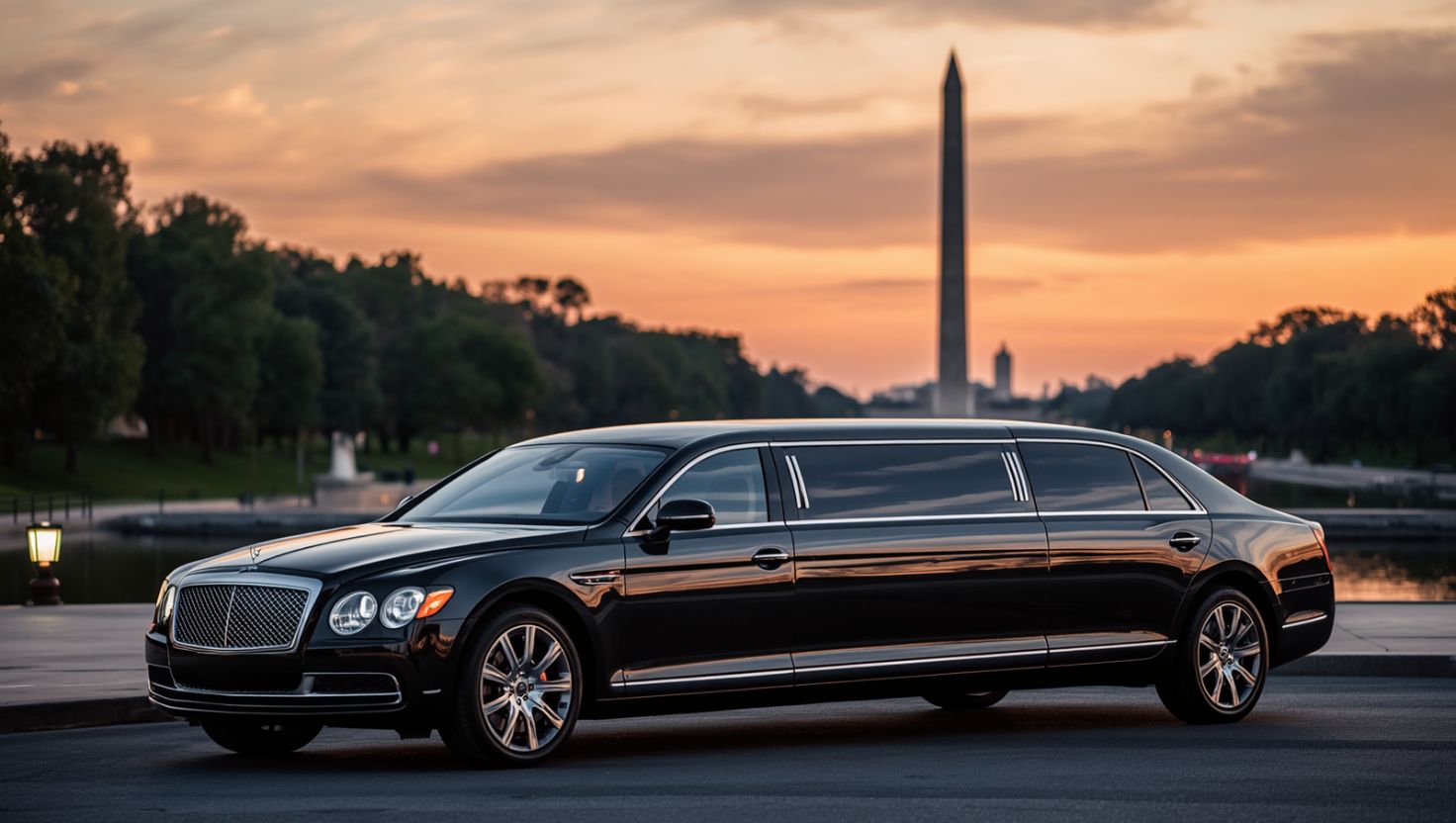 Interior of a premium luxury sedan used for VIP car service in Washington DC