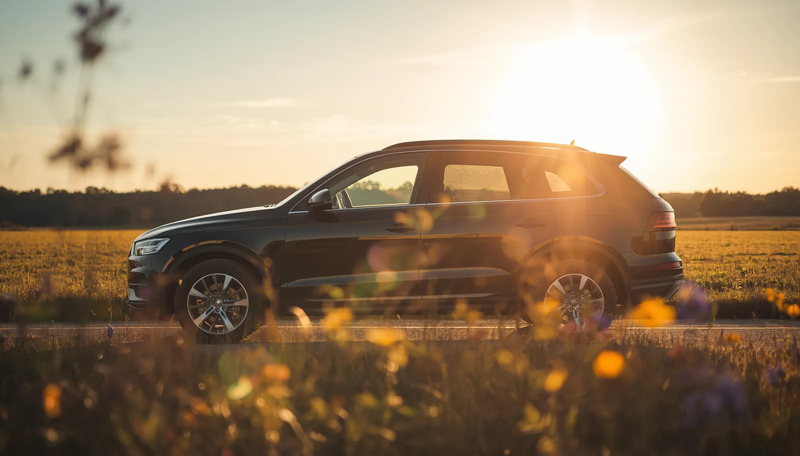 Black luxury sedan SUV parked at a Maryland farm winery for a private wine tour