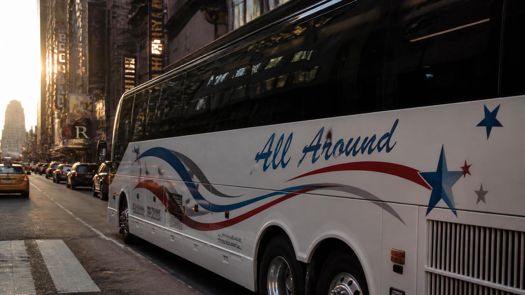 Charter bus interior configured for a DC conference or wedding group