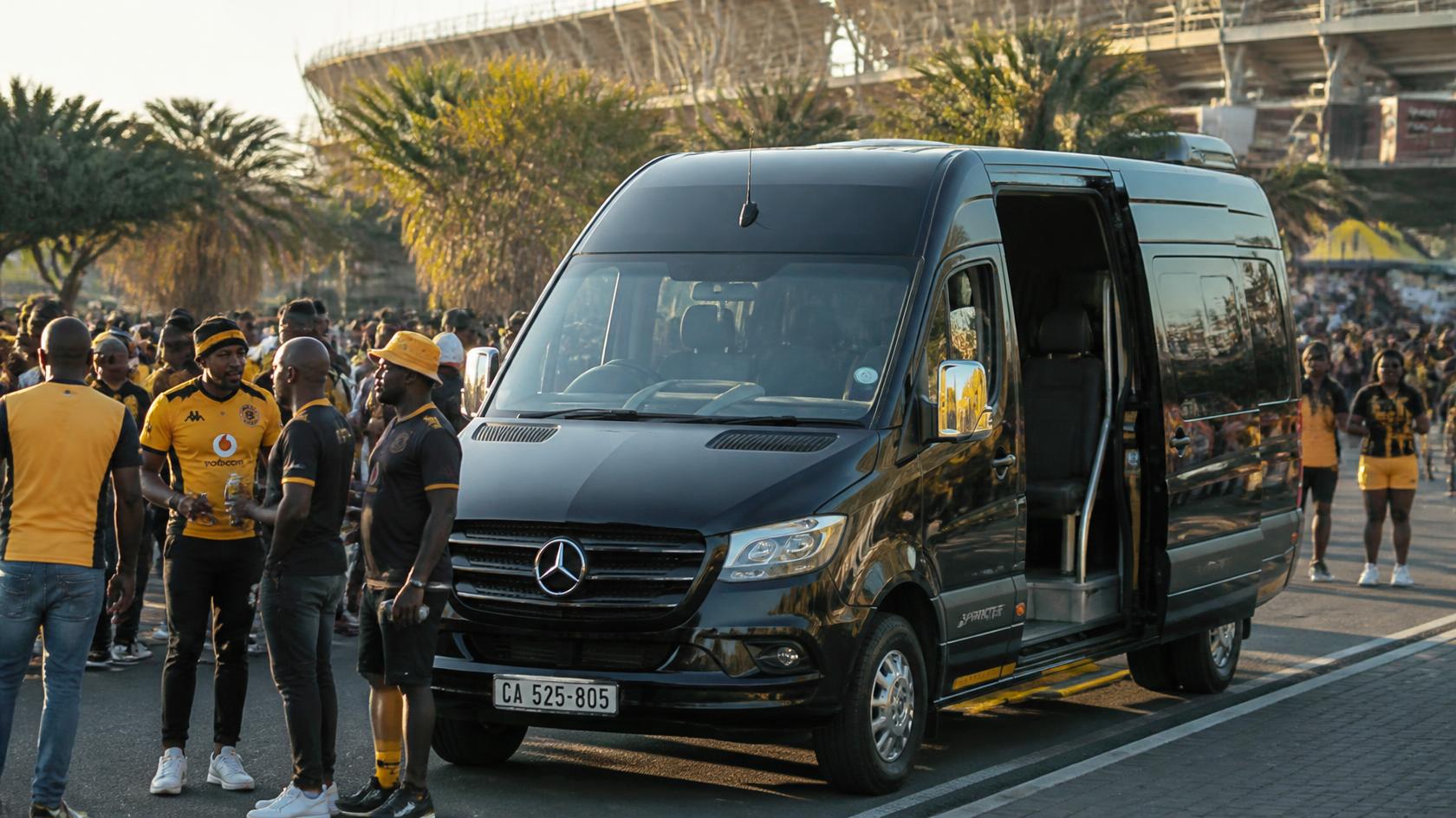 A group of Baltimore Ravens fans riding together in a Bayside Limousines sprinter van on game day