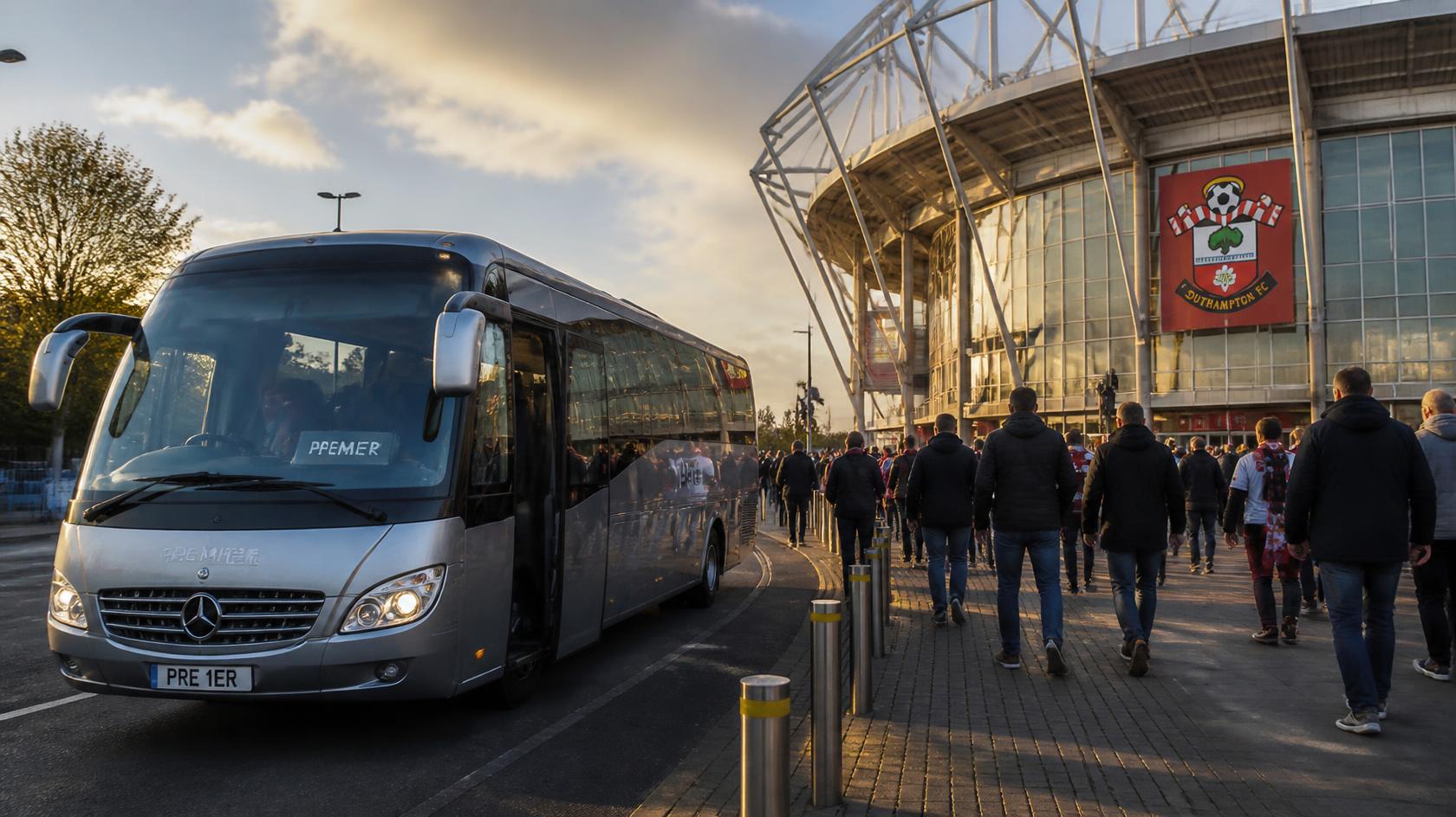 Bayside Limousines minibus and chauffeur outside a stadium for a Commanders game day group trip